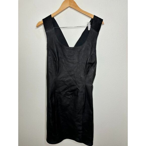 Styleworks Dress Women's Size 14 Black Leather Vintage Goth Grunge Dress Strappy - Picture 2 of 6